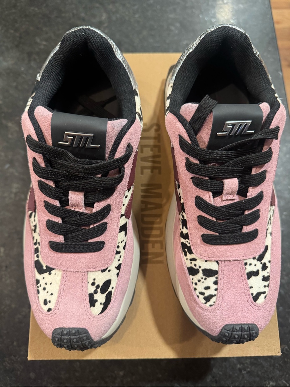 Steve Madden, Super Campo, Pink and Black Chunky Sneaker, silver metallic detail